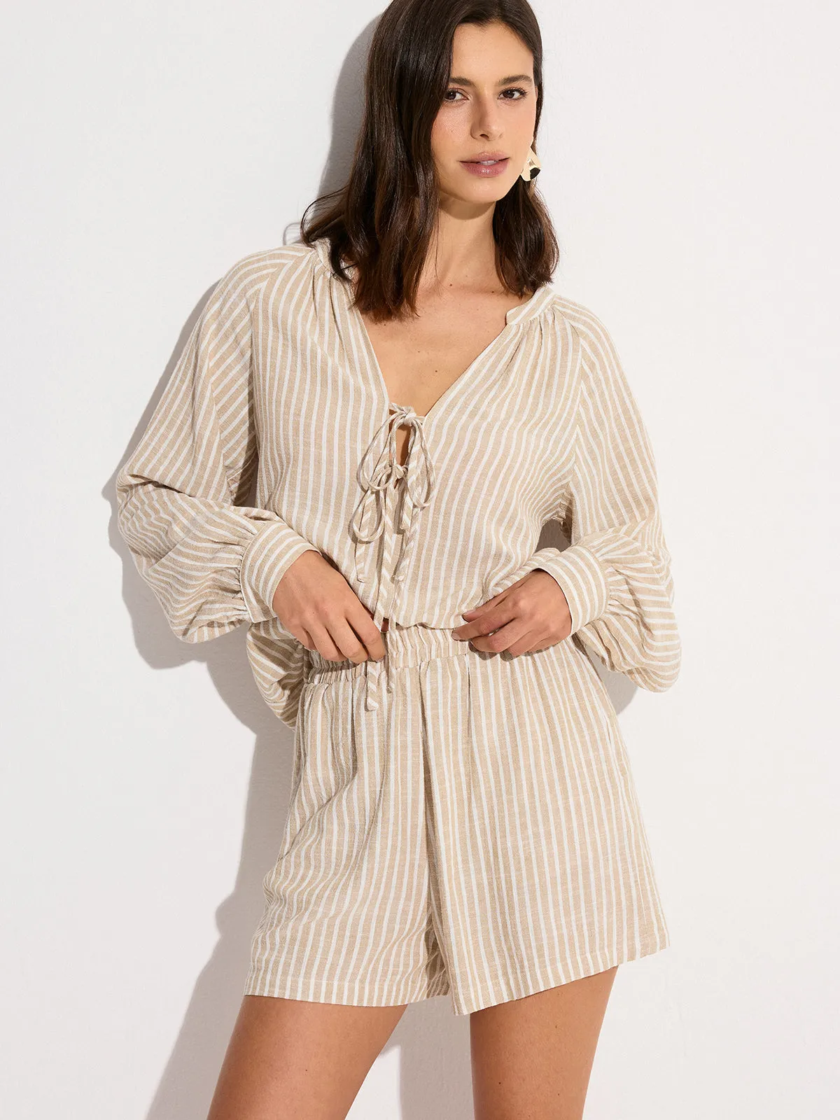 Striped Linen & Cotton Shorts Set sold by COMMENSE product image thumbnail 2