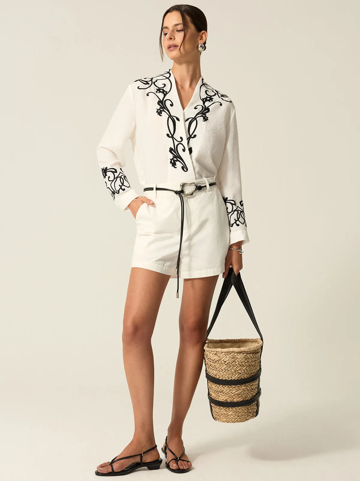 Embroidered Cotton & Linen Blouse sold by COMMENSE product image thumbnail 3