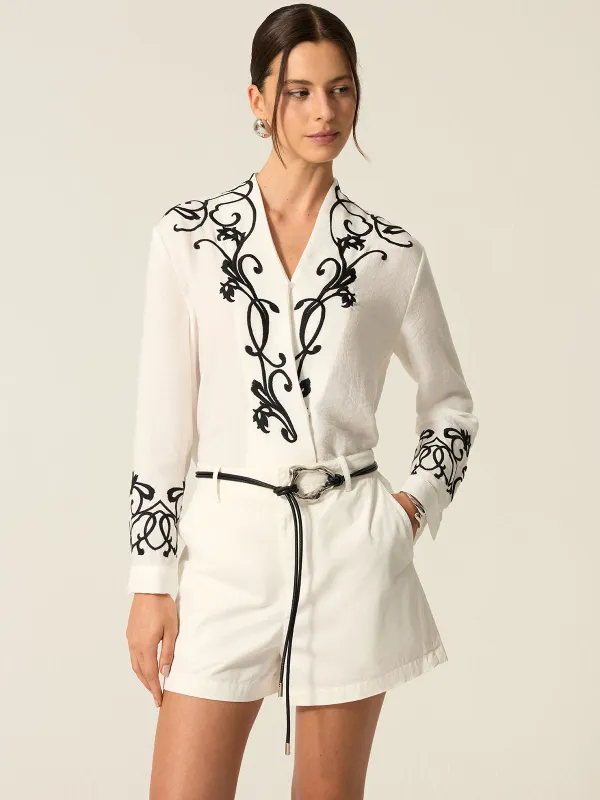 Embroidered Cotton & Linen Blouse sold by COMMENSE