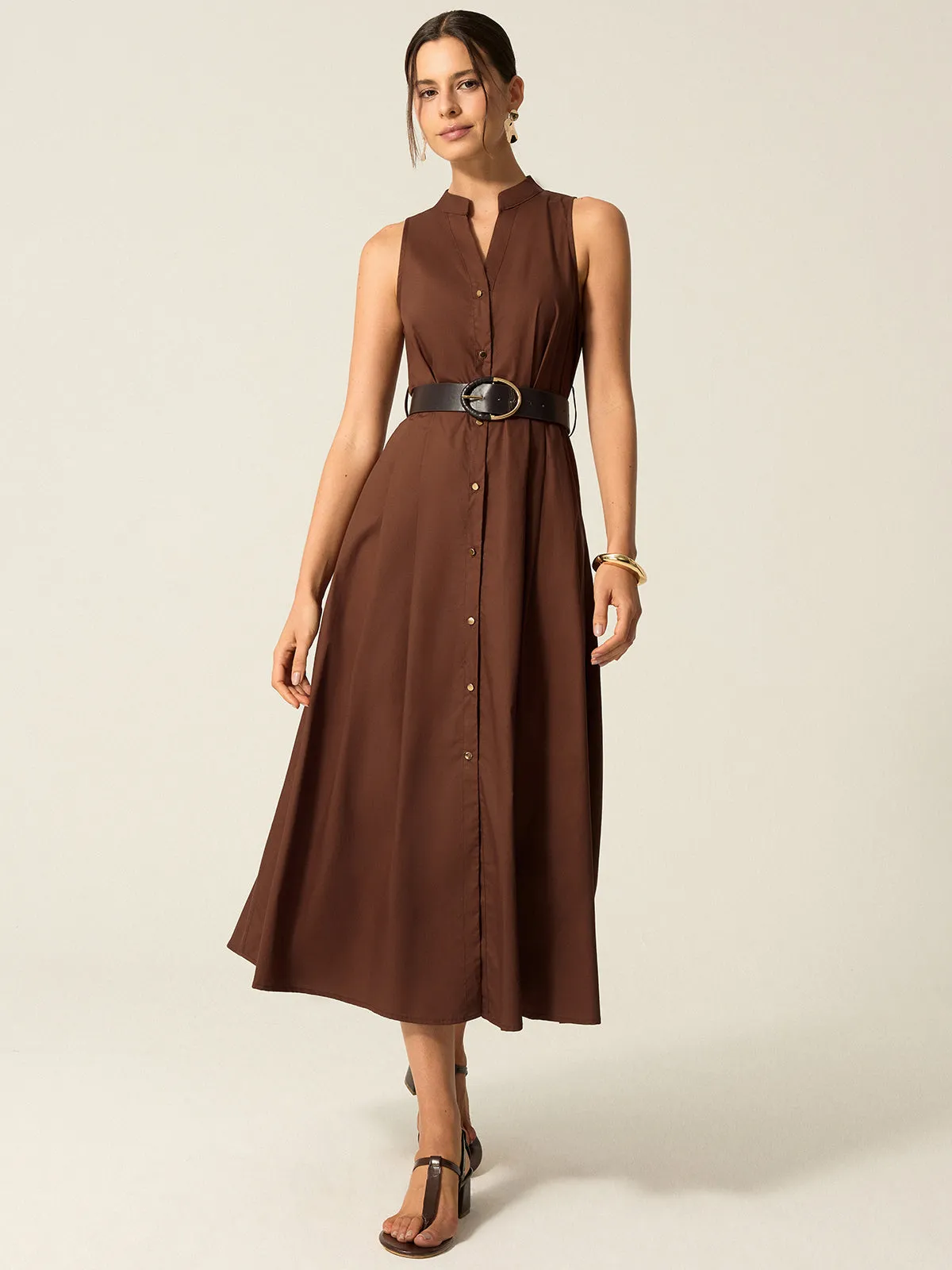 Belted Button-Front Midi Dress sold by COMMENSE