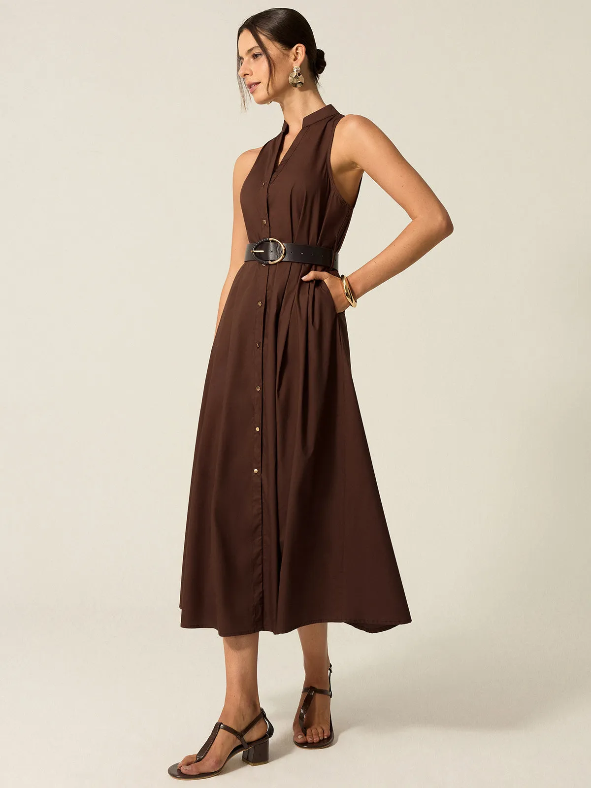 Belted Button-Front Midi Dress sold by COMMENSE product image thumbnail 4