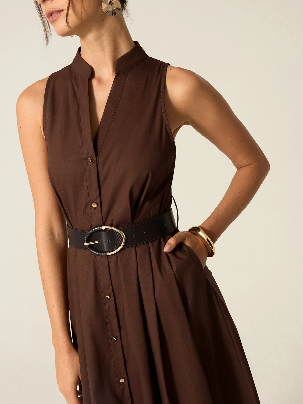 Belted Button-Front Midi Dress sold by COMMENSE product image thumbnail 5