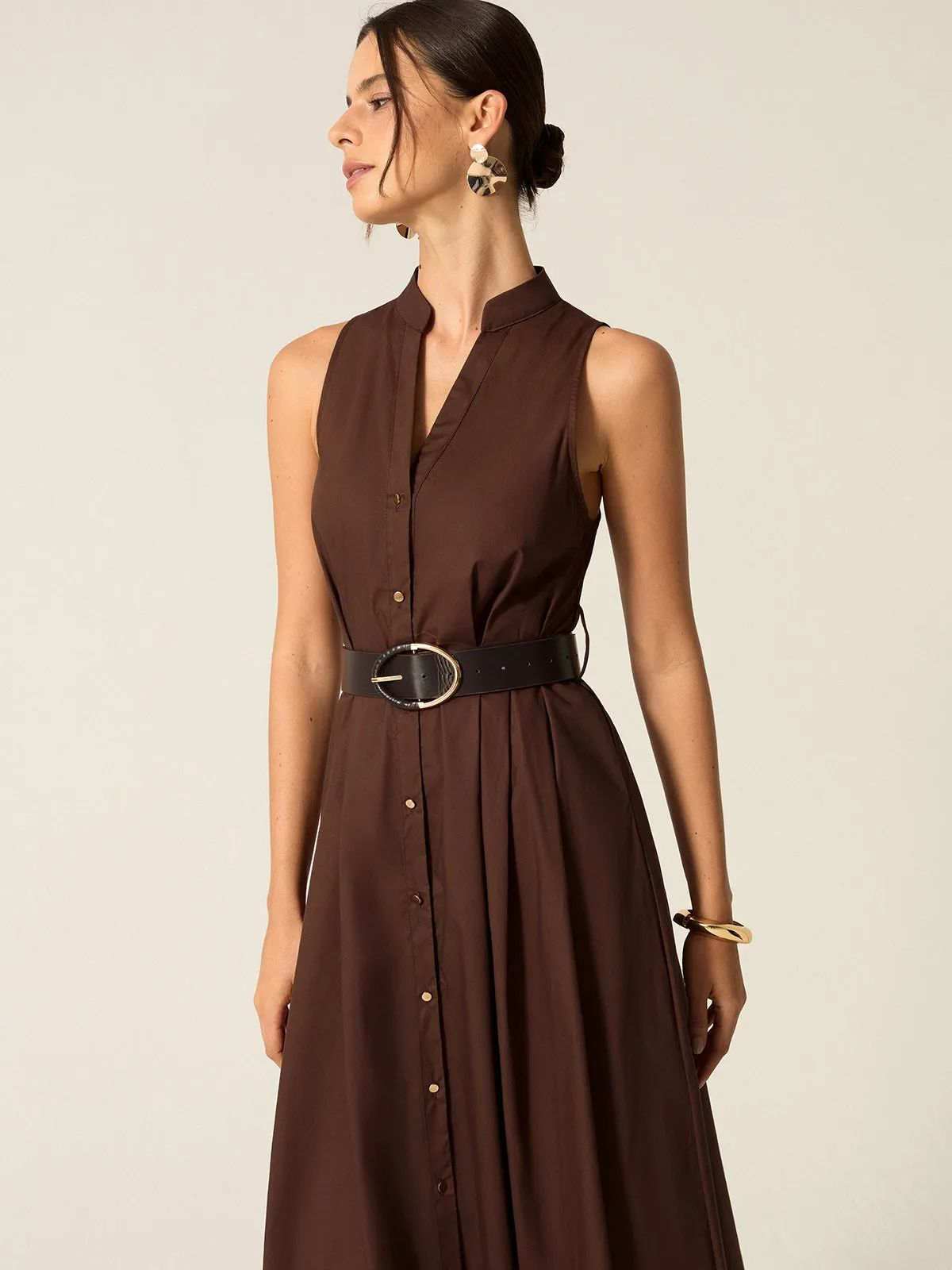 Belted Button-Front Midi Dress sold by COMMENSE product image thumbnail 2