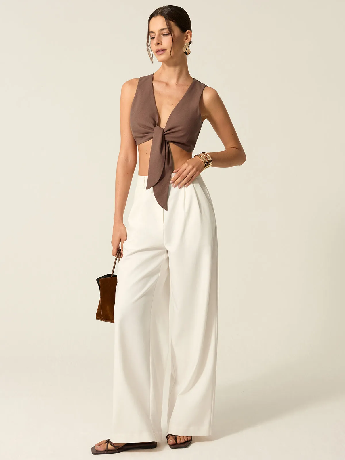 Tie-Front Crop Top sold by COMMENSE