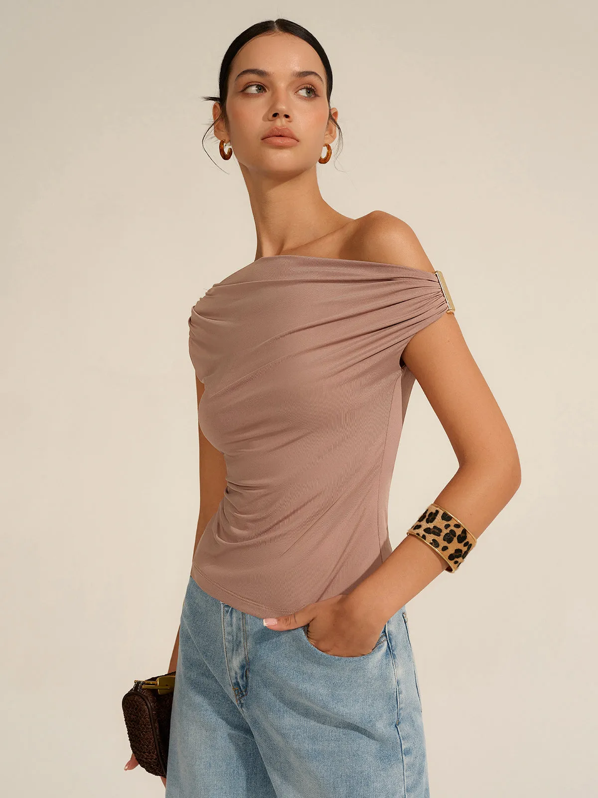 Ruched One-Shoulder Top sold by COMMENSE