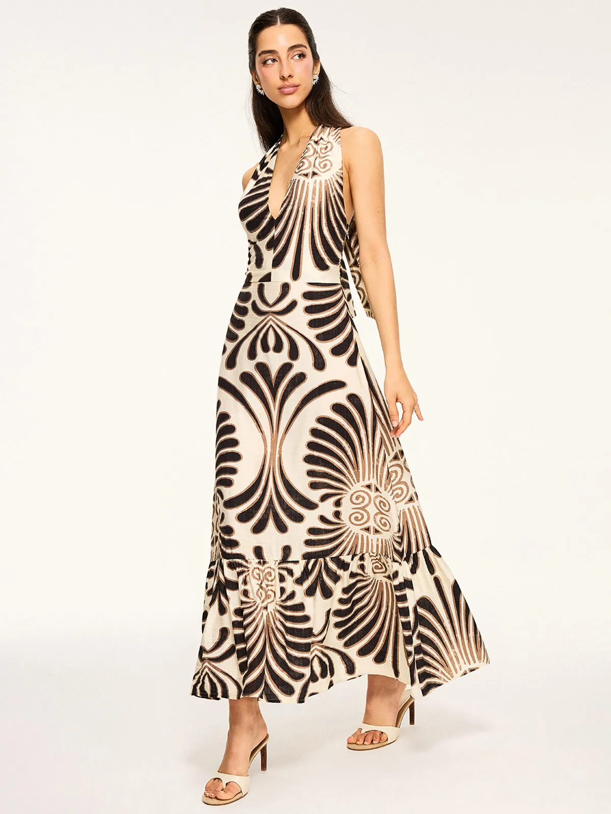 Printed Halter Backless Maxi Dress sold by COMMENSE