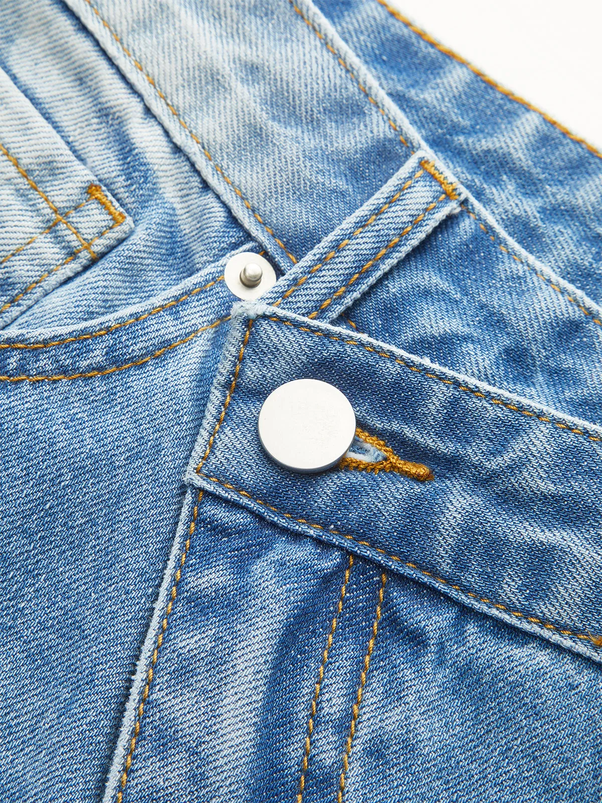 Asymmetric-Waist Distressed Denim Shorts sold by COMMENSE product image thumbnail 3