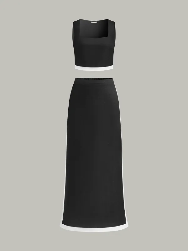 Contrast Trim Skirt Set sold by COMMENSE
