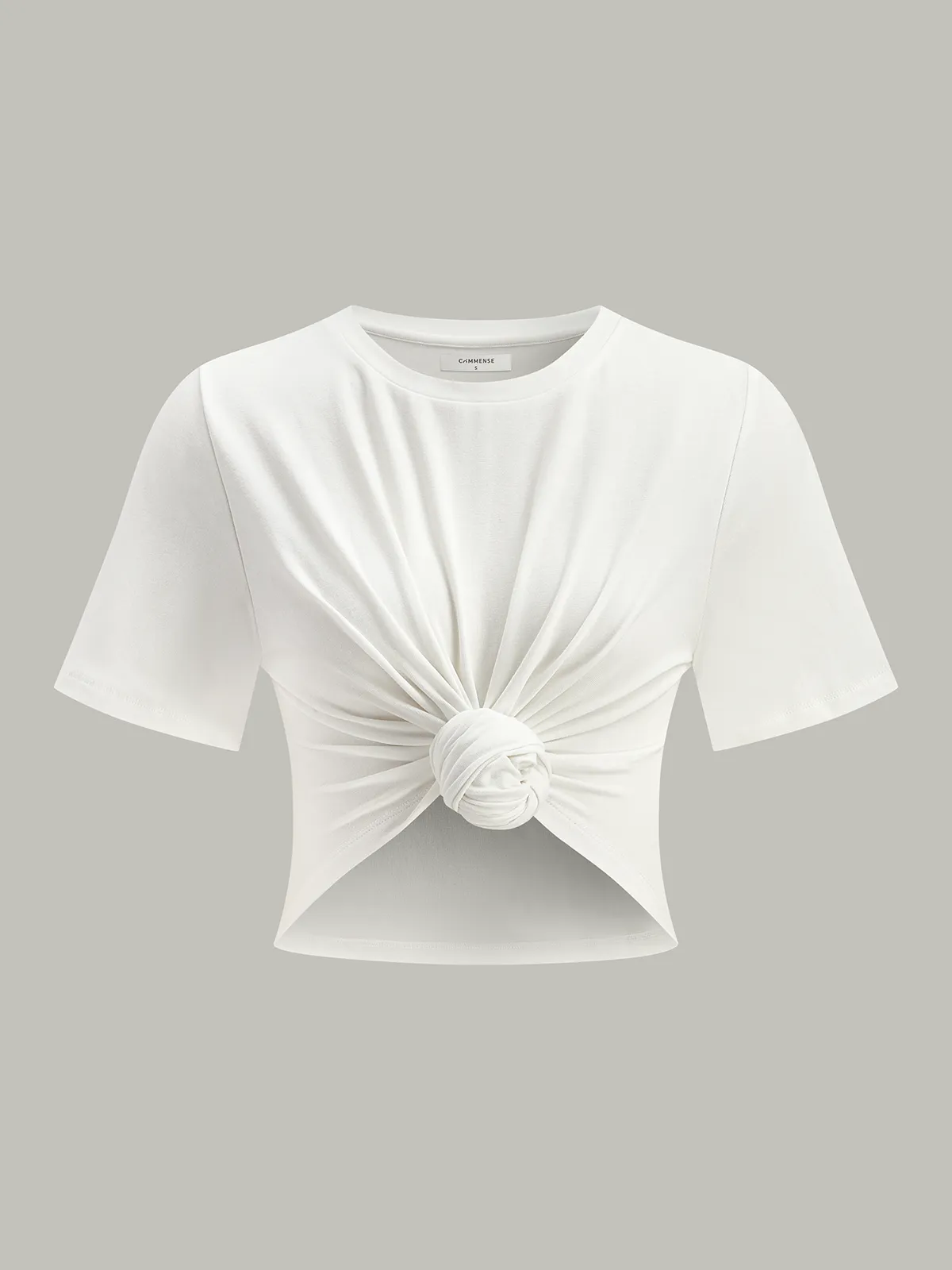 Cropped Knot-Front T-Shirt sold by COMMENSE