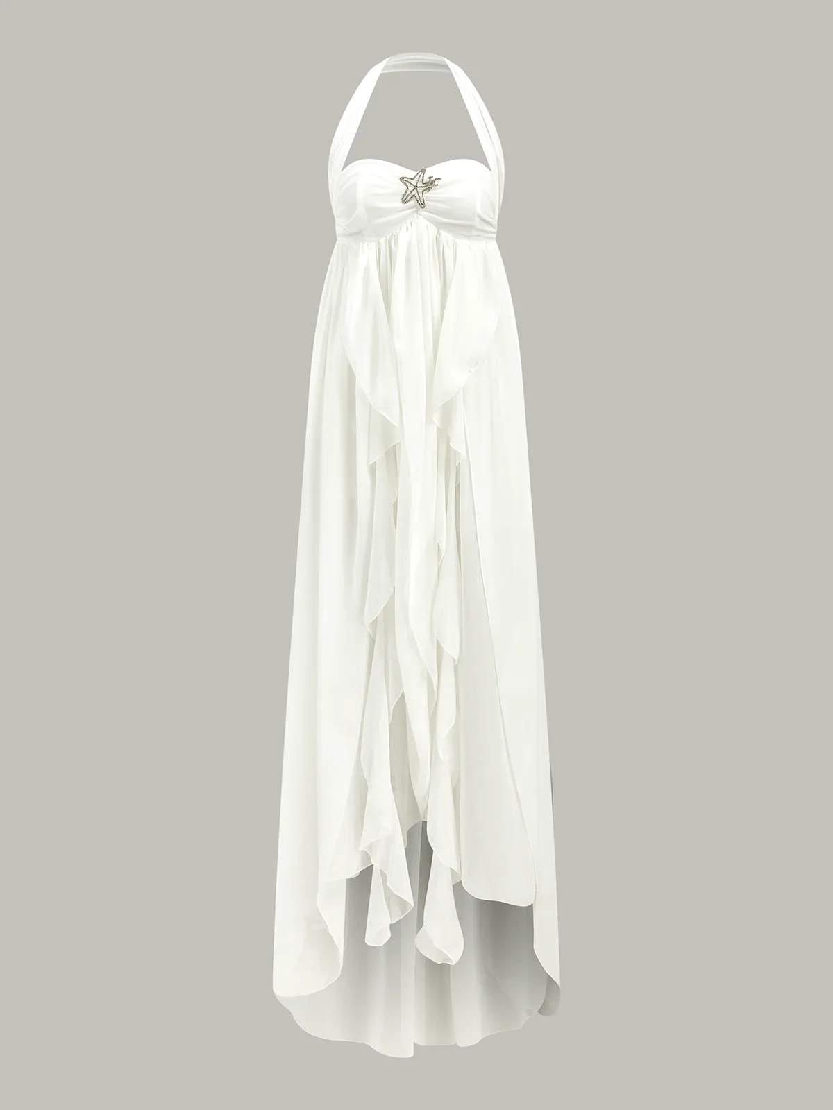 Halter Ruffle Backless Maxi Dress sold by COMMENSE