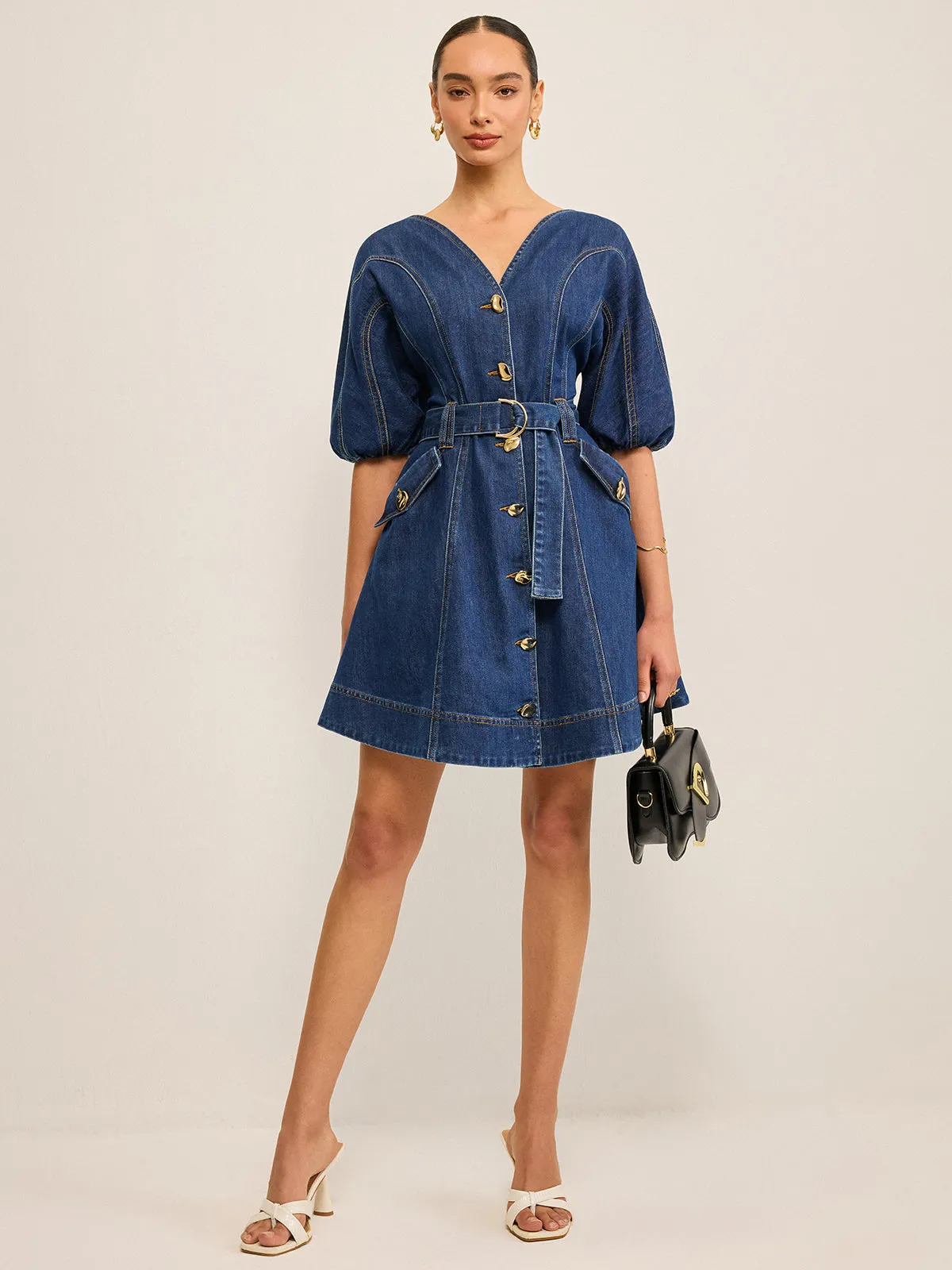 Pocketed Belted Denim Dress sold by COMMENSE product image thumbnail 2