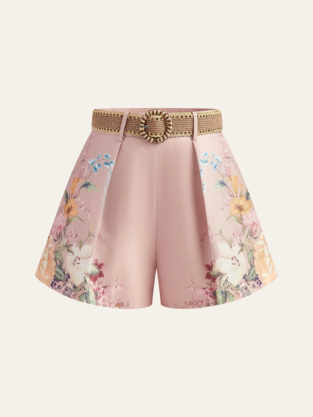 Floral Print Belted Shorts sold by COMMENSE
