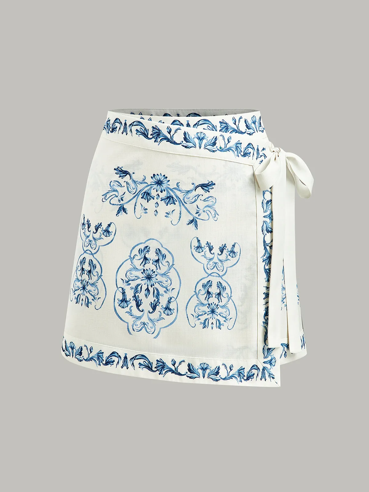 Floral Print Tie-Waist Wrap Skirt sold by COMMENSE