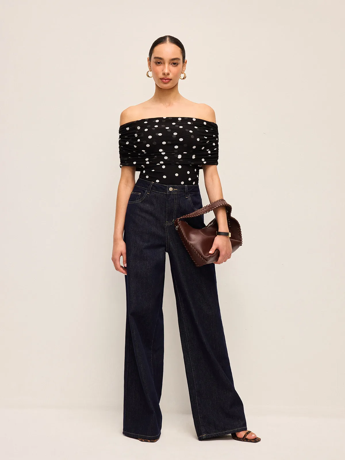 Polka Dot Off-Shoulder Bodysuit sold by COMMENSE product image thumbnail 3