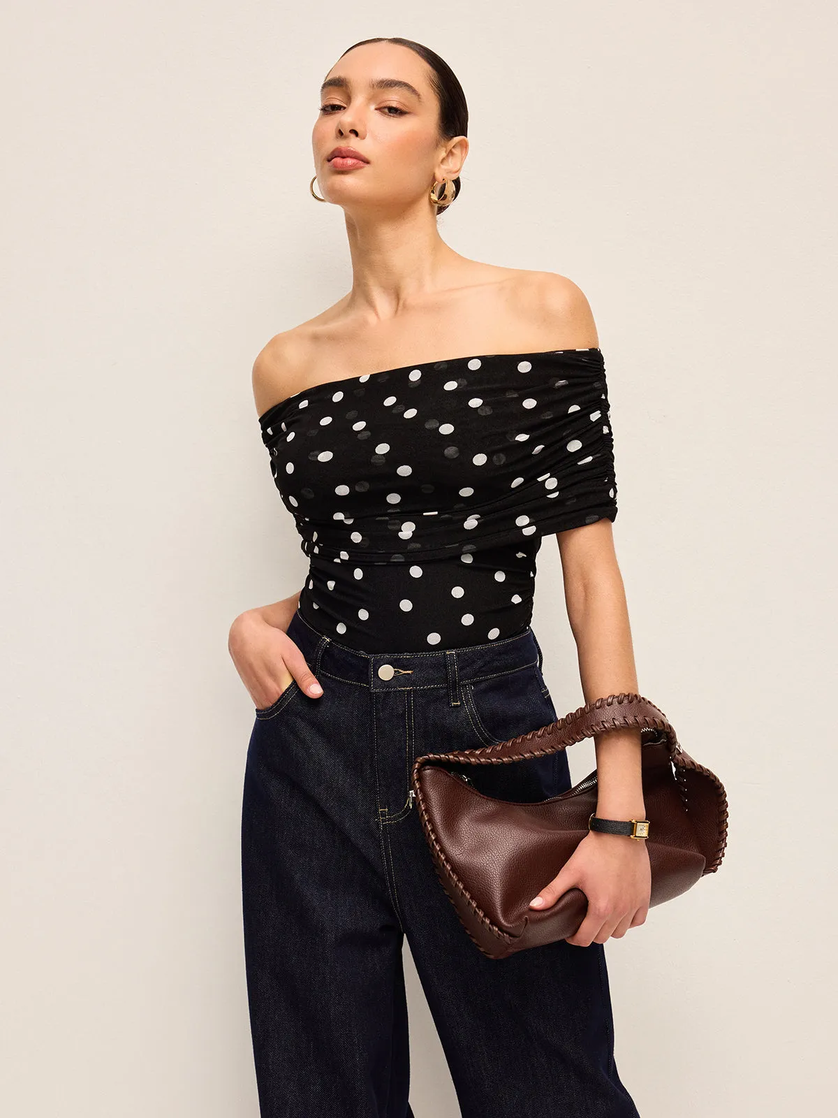 Polka Dot Off-Shoulder Bodysuit sold by COMMENSE