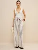 Striped Wide-Leg Pants with Peplum Waist sold by COMMENSE