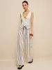 Striped Wide-Leg Pants with Peplum Waist sold by COMMENSE