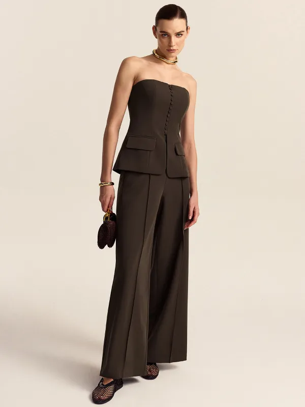 Strapless Top and Wide-Leg Pants Set sold by COMMENSE