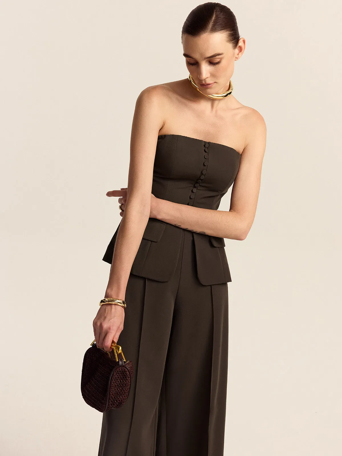 Strapless Top and Wide-Leg Pants Set sold by COMMENSE product image thumbnail 3