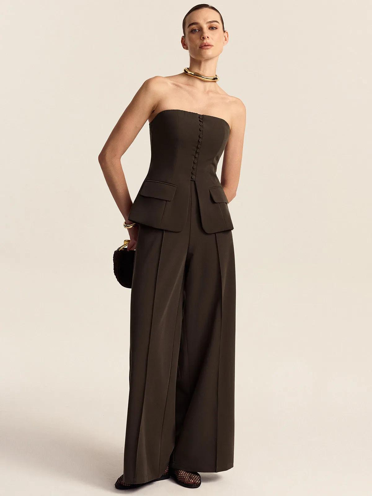 Strapless Top and Wide-Leg Pants Set sold by COMMENSE product image thumbnail 2