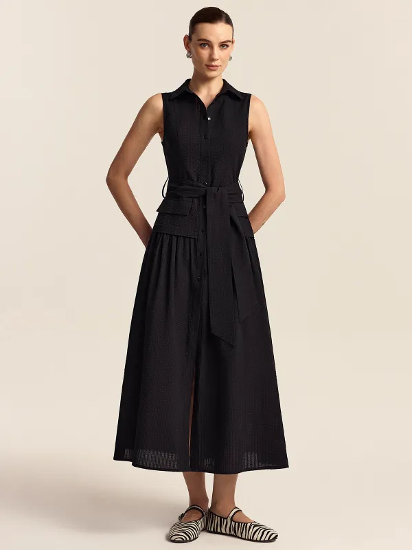 Button-Front Midi Dress with Belt sold by COMMENSE