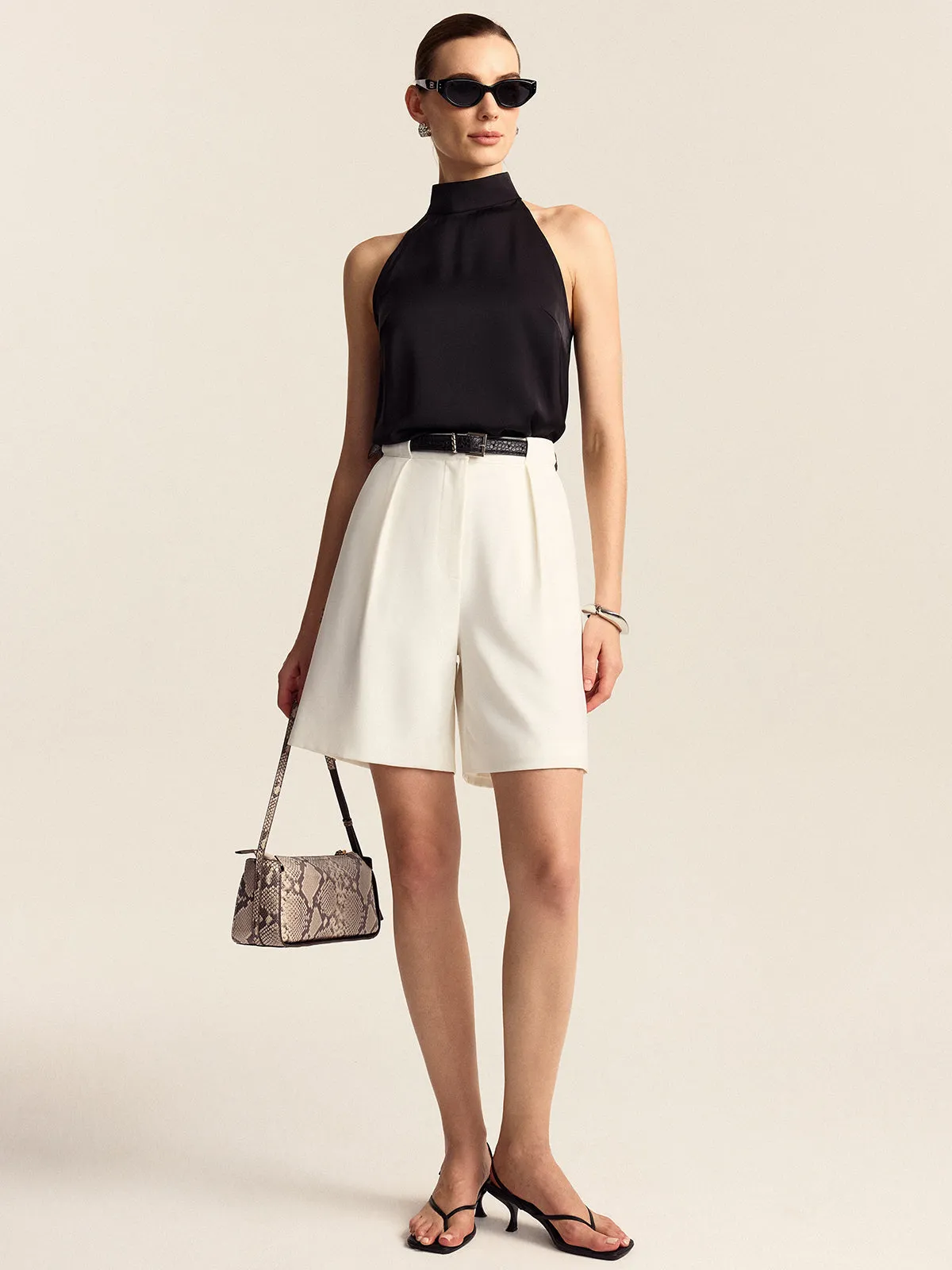 Belted Pleated Mid-Waisted Shorts sold by COMMENSE product image thumbnail 3