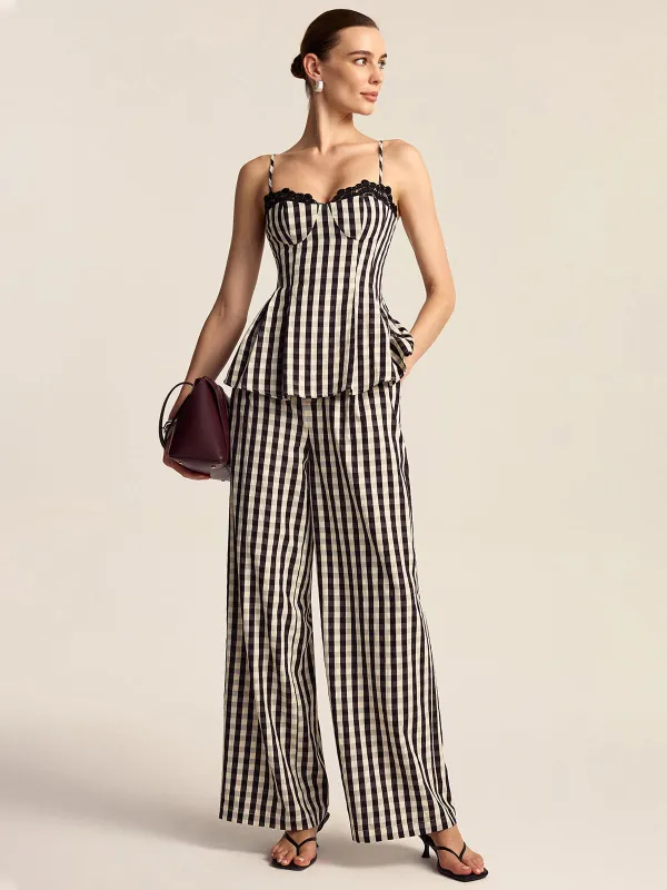 Gingham Wide-Leg Pants sold by COMMENSE