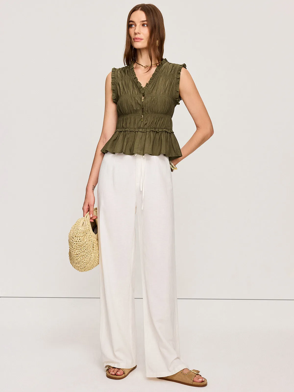 Ruffled V-Neck Peplum Top sold by COMMENSE product image thumbnail 5