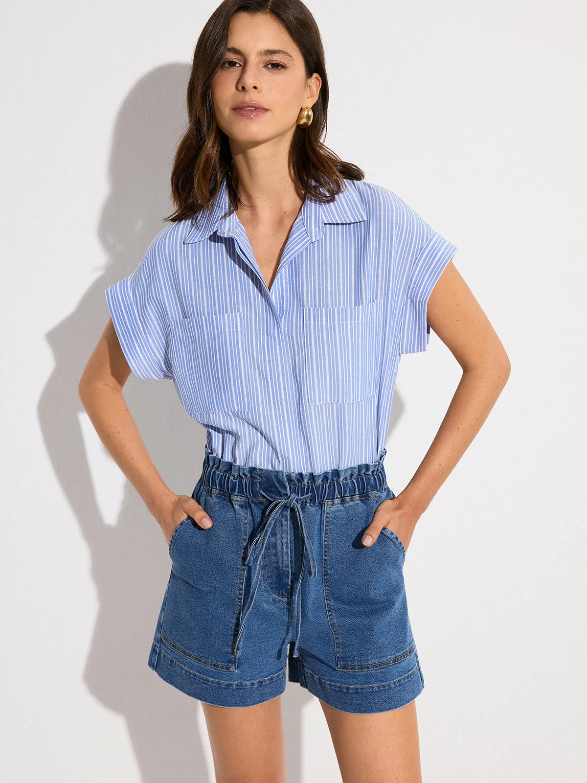 Pocketed Striped Oversized Shirt sold by COMMENSE product image thumbnail 3