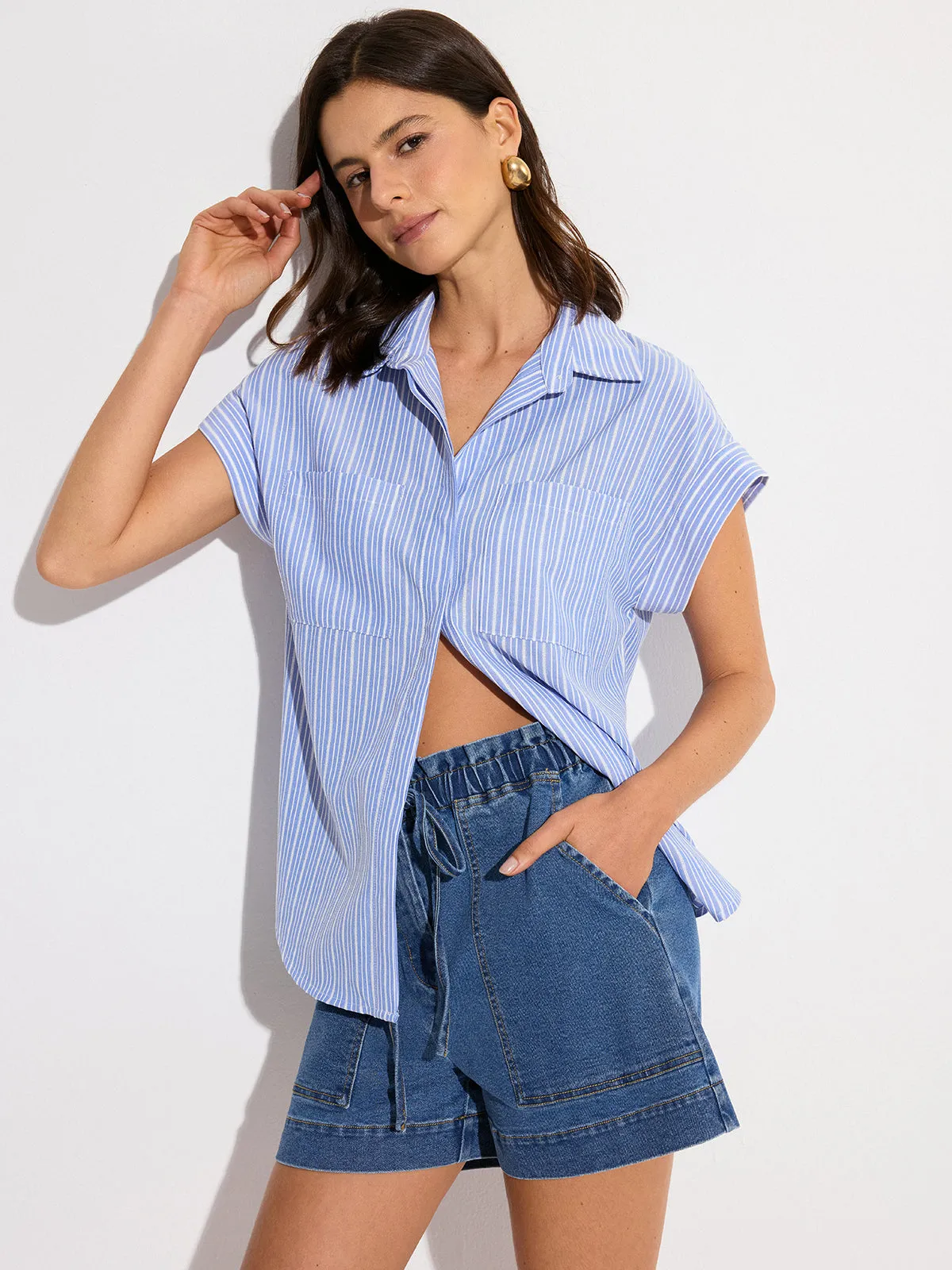 Pocketed Striped Oversized Shirt sold by COMMENSE product image thumbnail 2