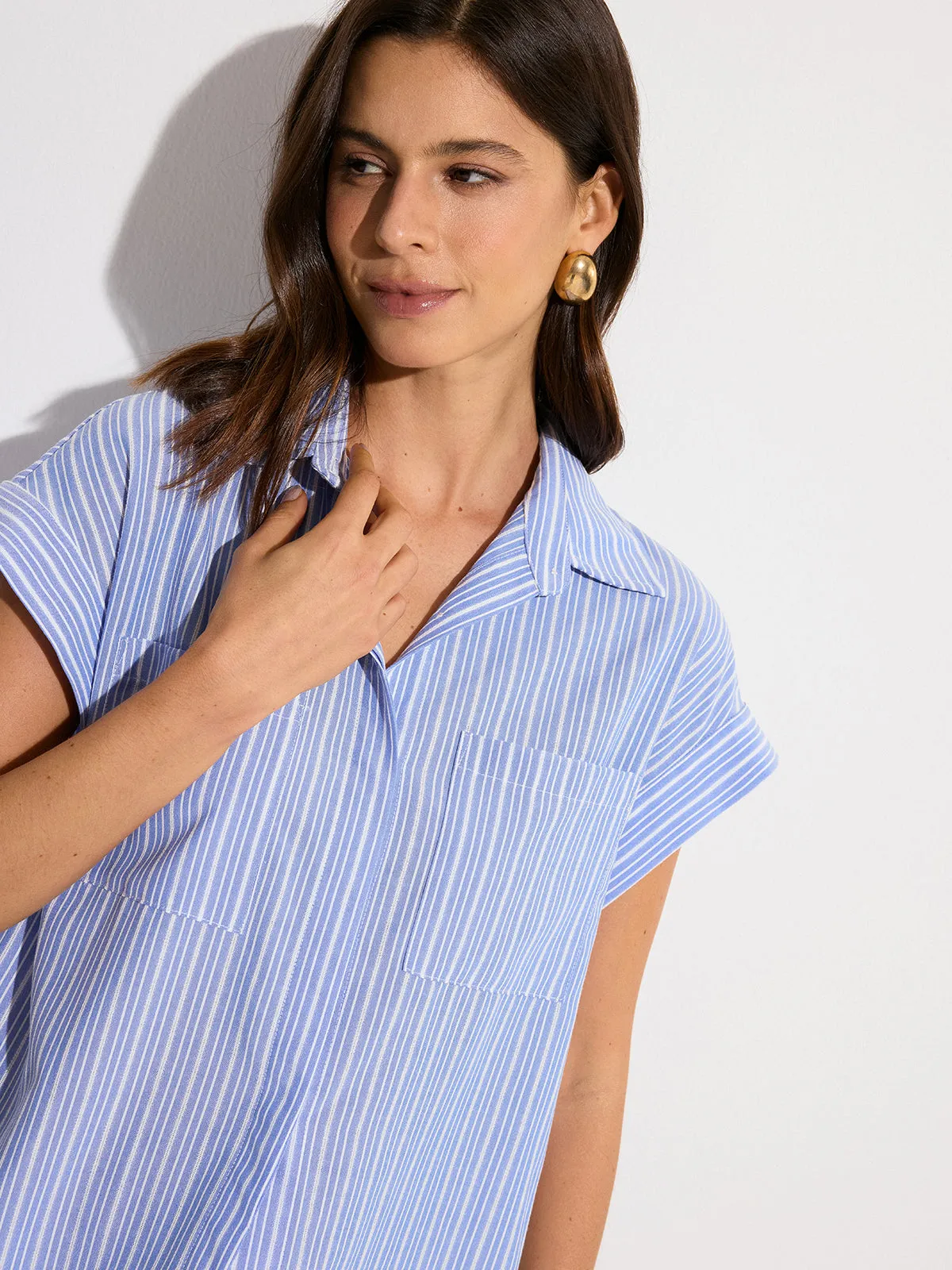 Pocketed Striped Oversized Shirt sold by COMMENSE product image thumbnail 4