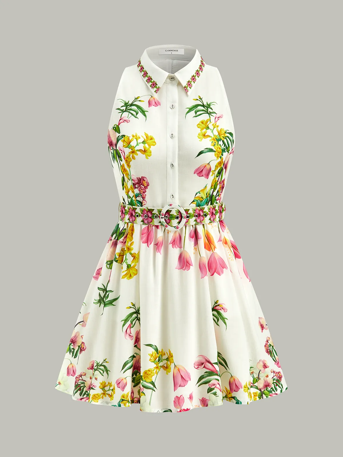 Floral Print Belted Mini Dress sold by COMMENSE product image thumbnail 3
