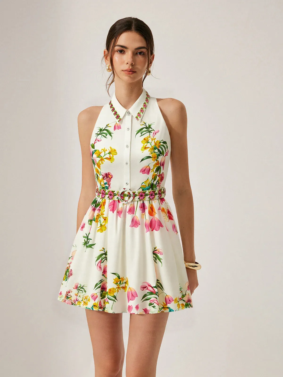 Floral Print Belted Mini Dress sold by COMMENSE