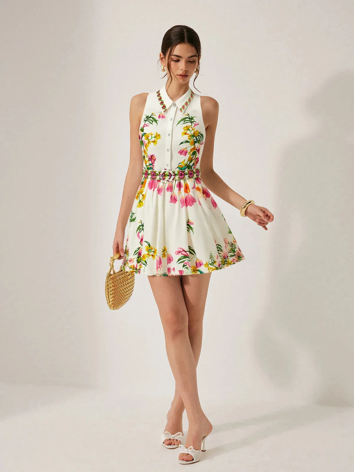 Floral Print Belted Mini Dress sold by COMMENSE product image thumbnail 2