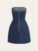 Strapless Denim Mini Dress with Decor Pockets sold by COMMENSE