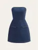 Strapless Denim Mini Dress with Decor Pockets sold by COMMENSE