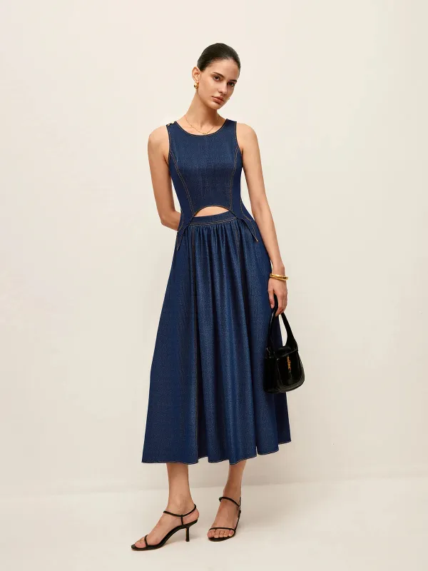 Denim Cut-Out Midi Dress sold by COMMENSE