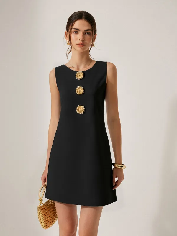 Metal Decor Sleeveless Mini Dress sold by COMMENSE