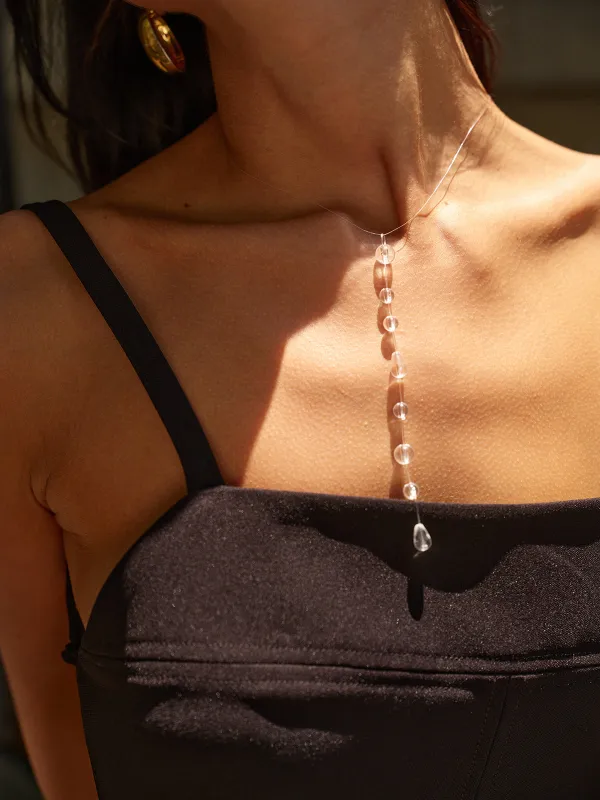 Clear Bead Y-Shaped Drop Necklace sold by COMMENSE