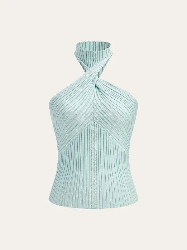 Ribbed Halter Knit Top sold by COMMENSE