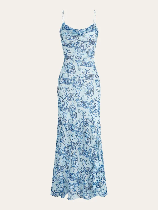 Paisley Print Backless Maxi Dress sold by COMMENSE