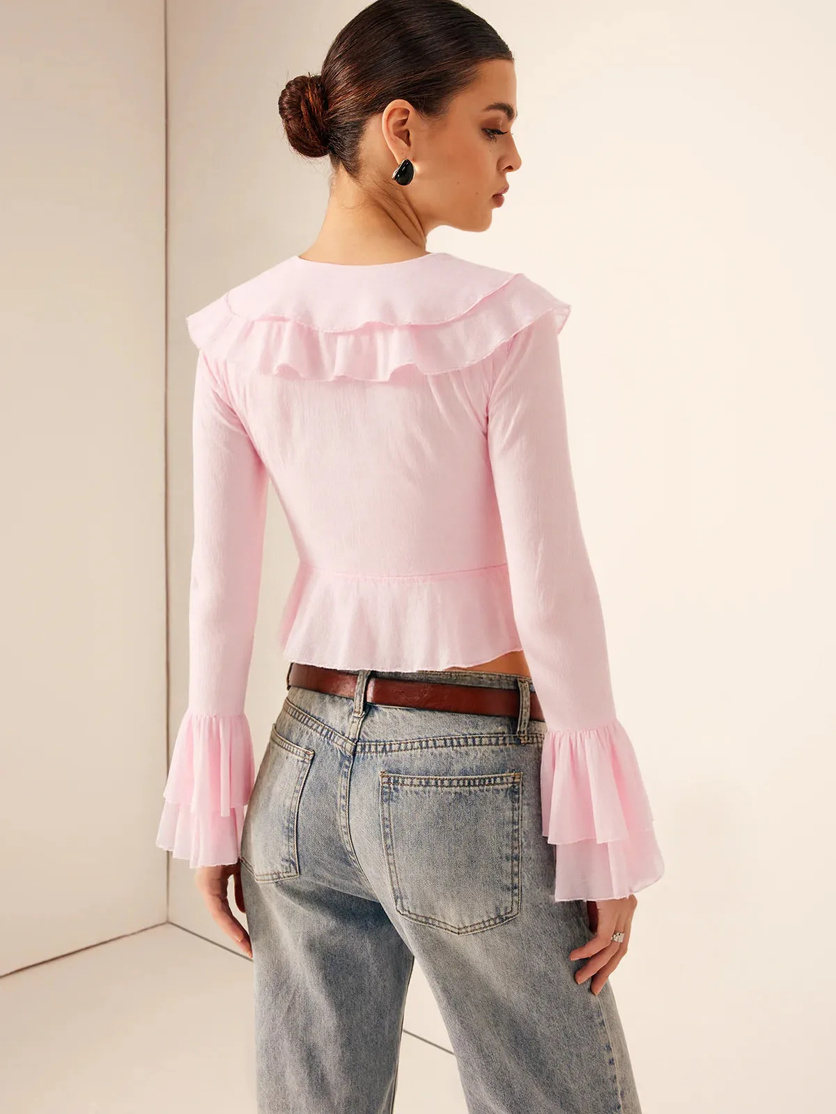 Ruffled V-Neck Bell-Sleeve Top sold by COMMENSE product image thumbnail 3