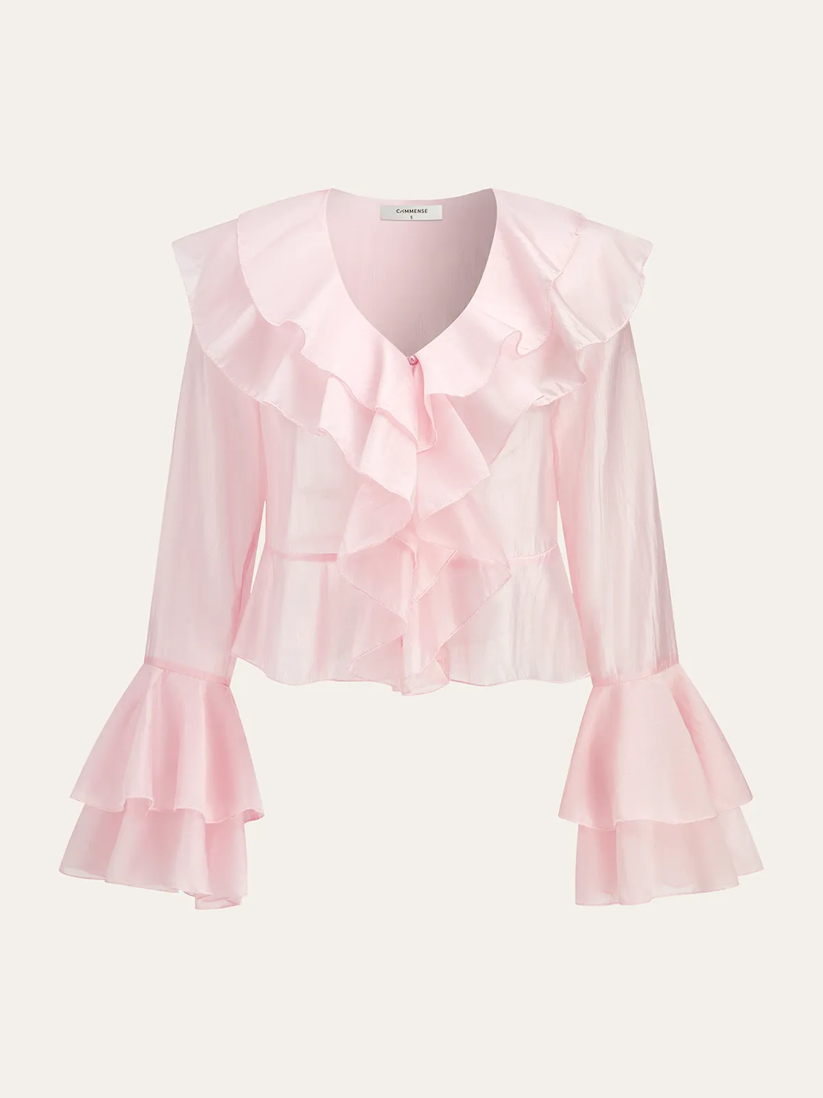 Ruffled V-Neck Bell-Sleeve Top sold by COMMENSE