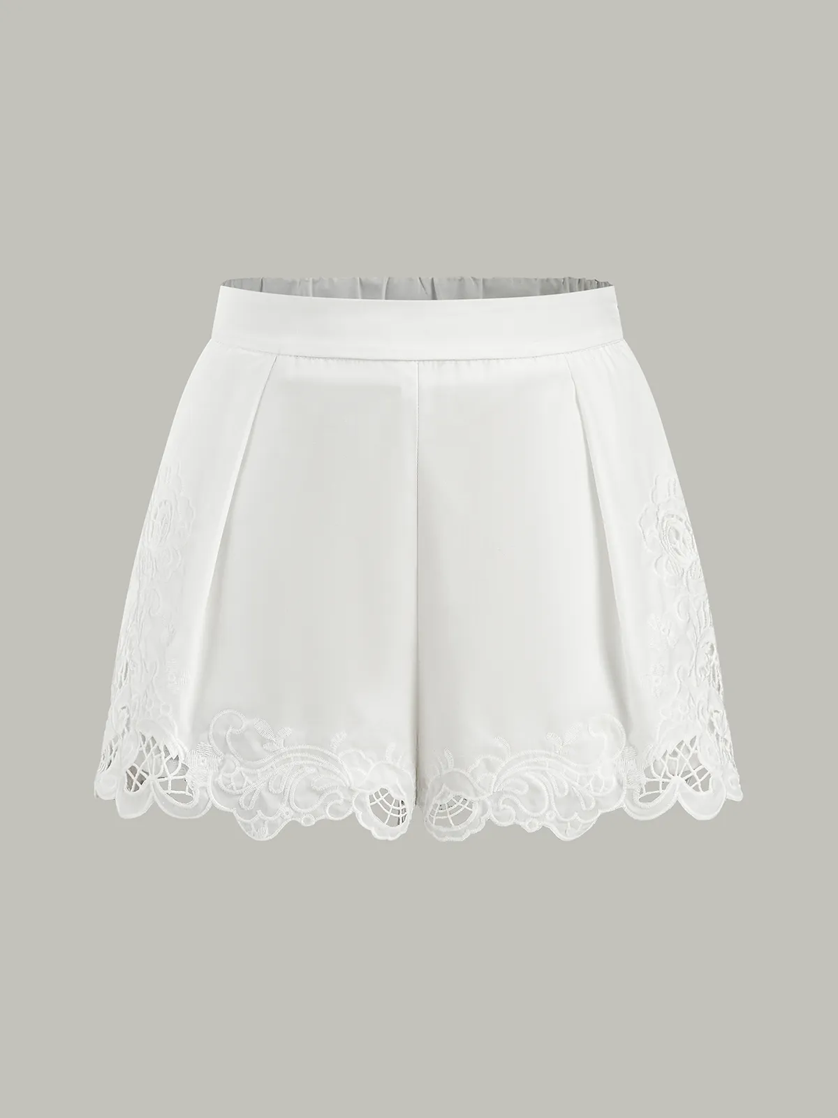 Lace Trim Mid-Waist Shorts sold by COMMENSE