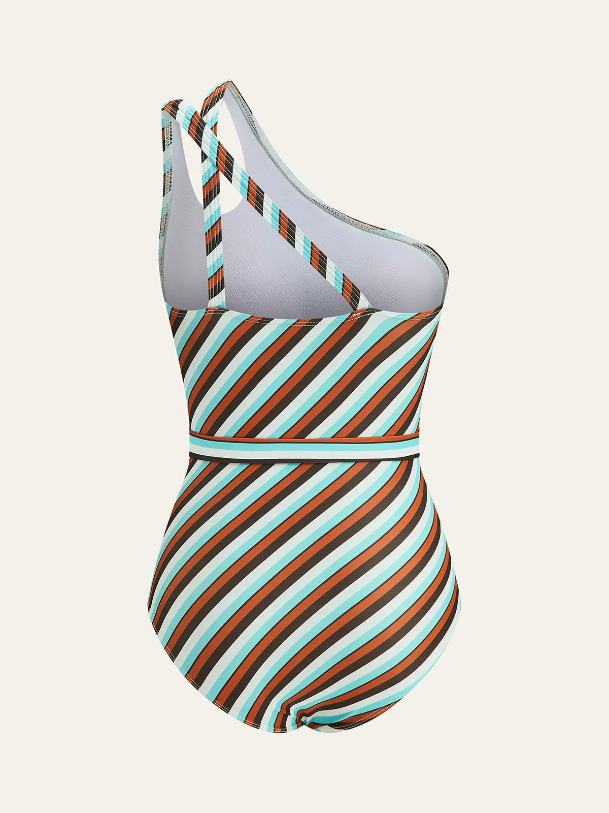 Asymmetrical Striped Belted One-Piece Swimsuit sold by COMMENSE product image thumbnail 2