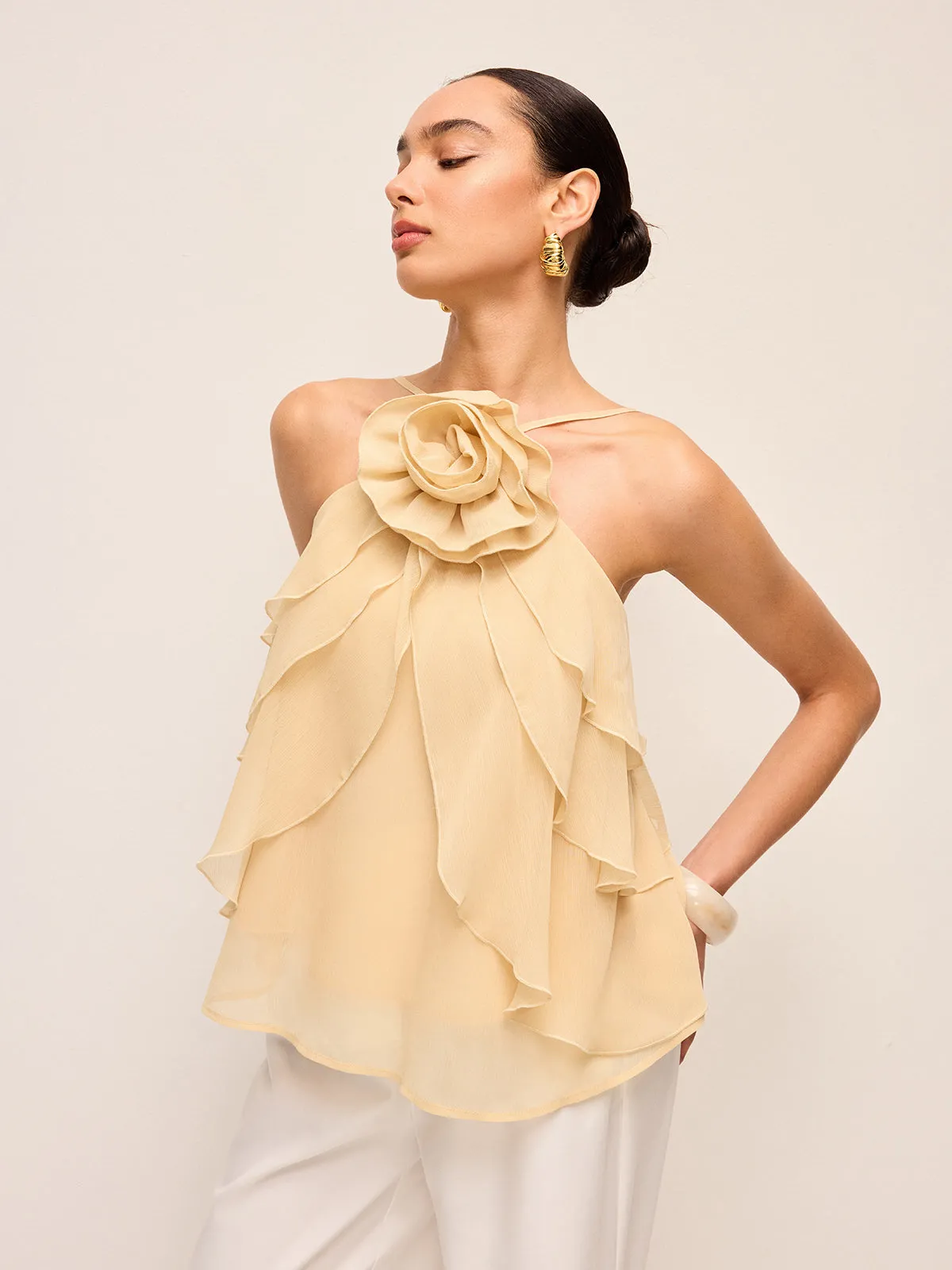 Floral Ruffle Halter Top sold by COMMENSE