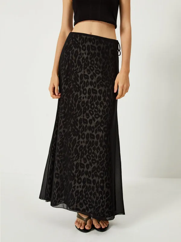 High Waist Leopard Print Maxi Skirt sold by COMMENSE