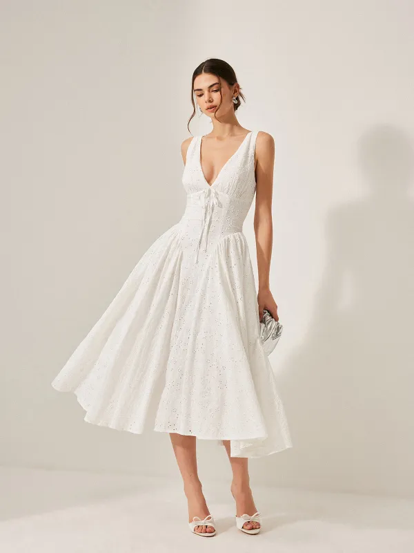 Cotton Embroidered Back Lace-Up Dress sold by COMMENSE