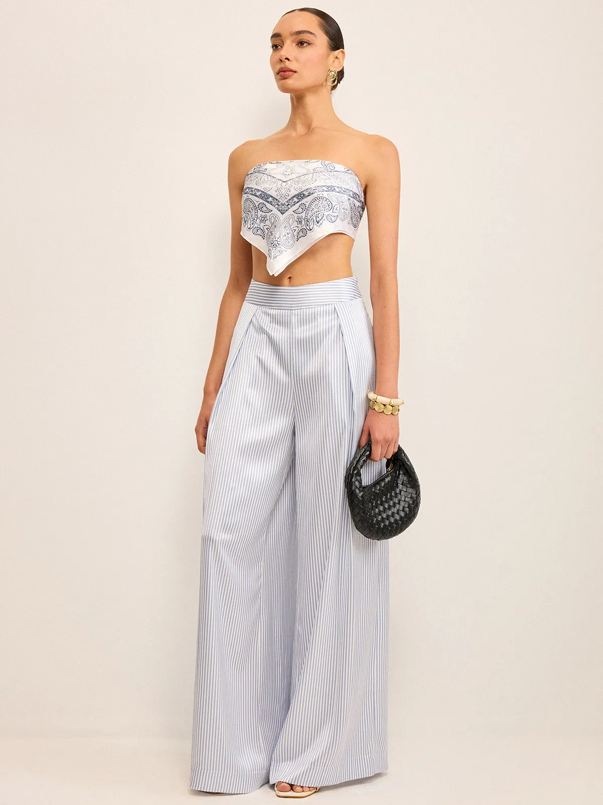 Mid-Waisted Striped Wide-Leg Pants sold by COMMENSE product image thumbnail 4