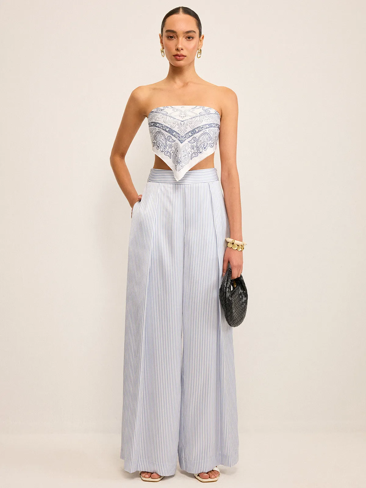 Mid-Waisted Striped Wide-Leg Pants sold by COMMENSE product image thumbnail 3